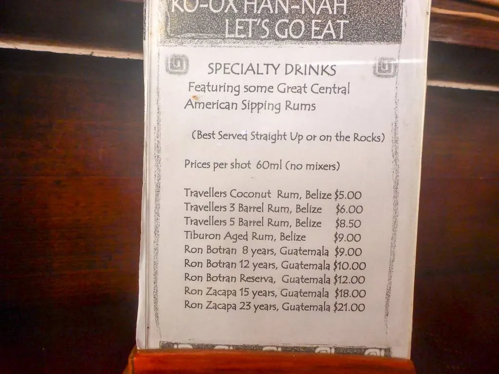 belize rum menu