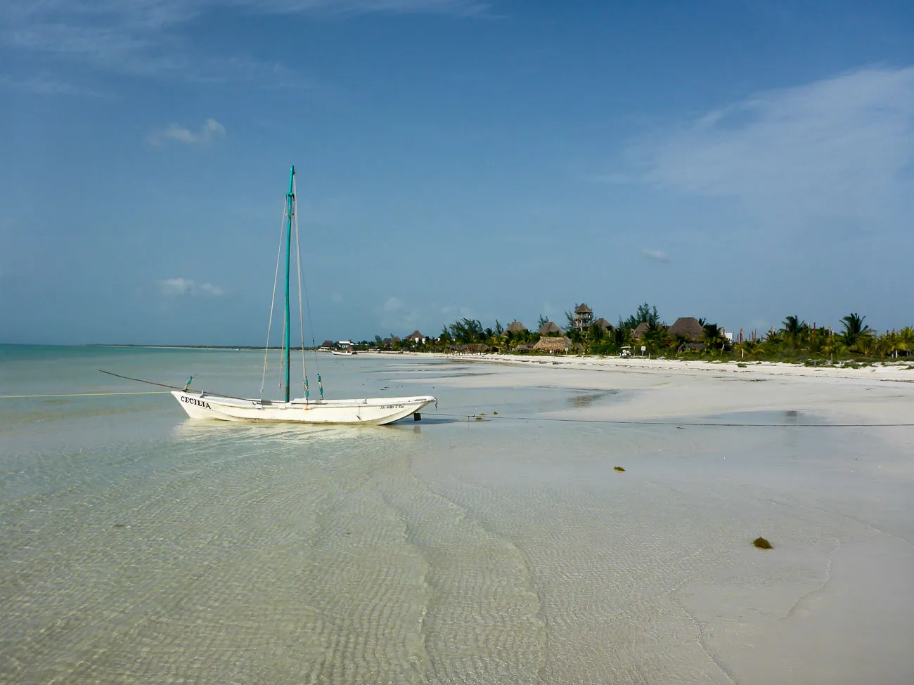 holbox boat on beach