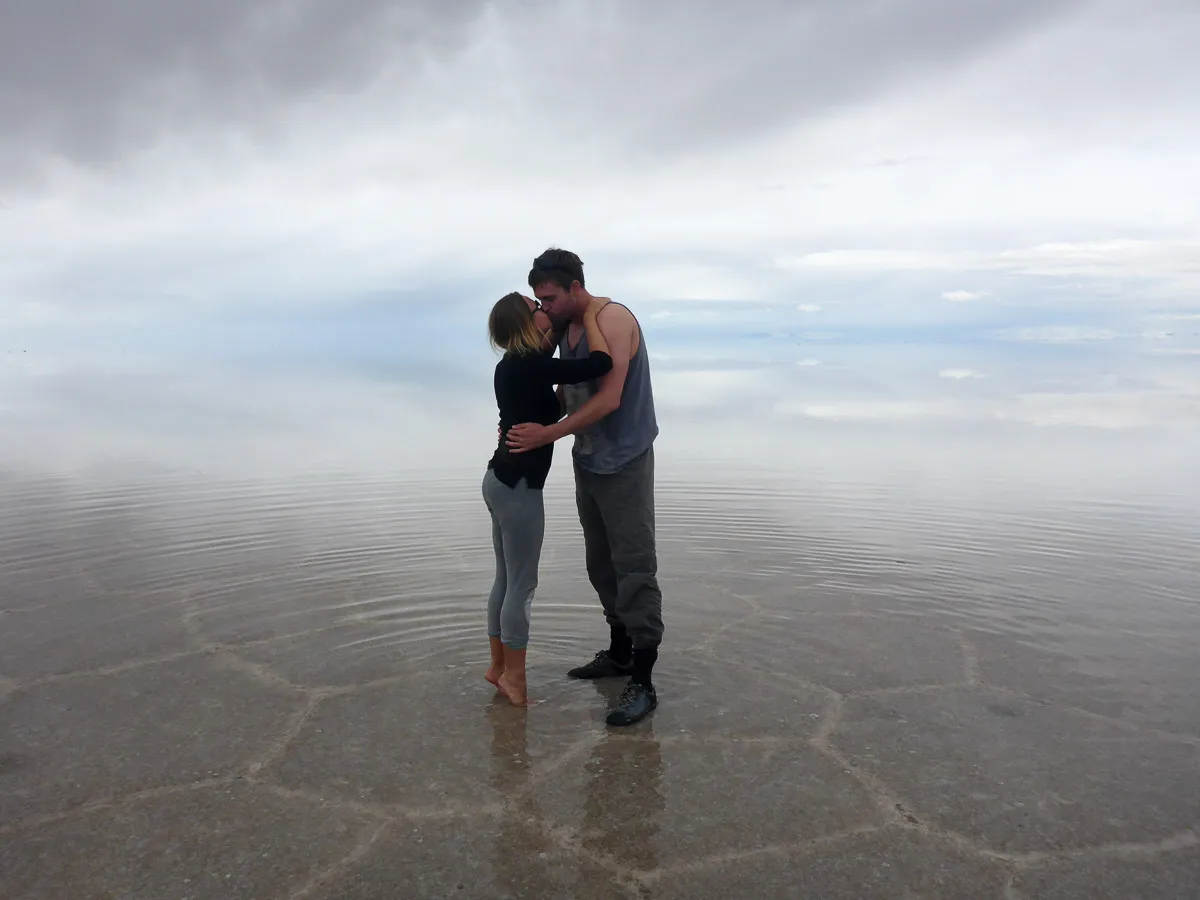 kissing in the sky wet salt flats