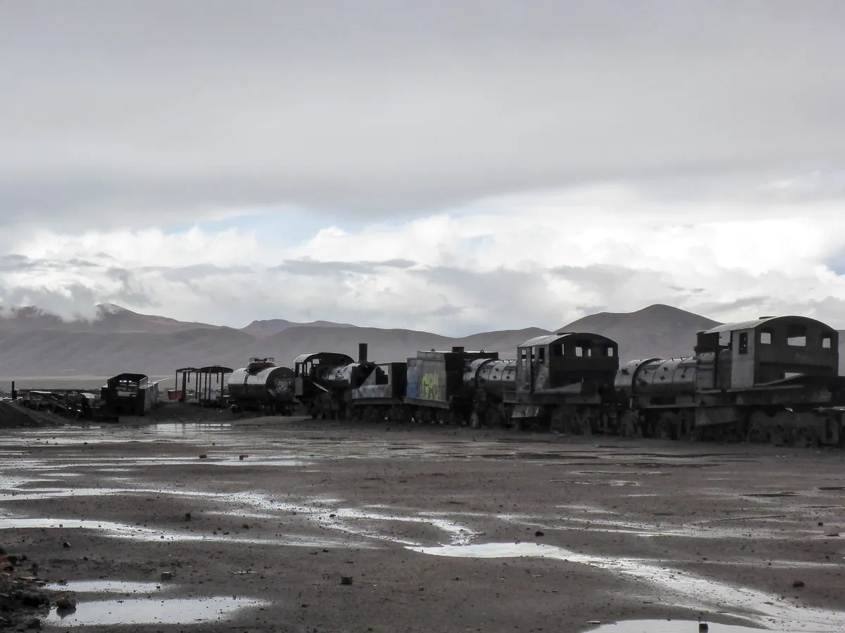 uyuni train graveyard wet and gloomy